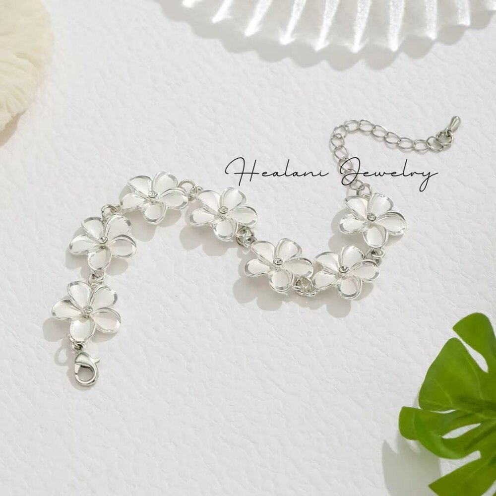 Silver Plumeria CZ Bracelet - Picture 2 of 2